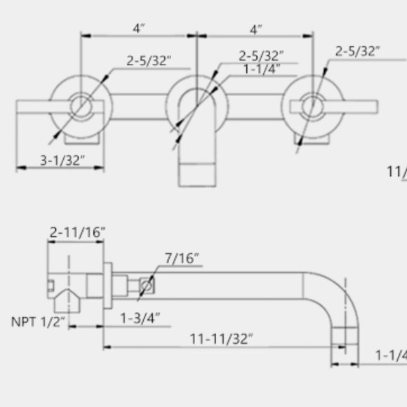 Brushed Nickel Two Handle Wall Mounted Roman Tub Faucet - Picture 4 of 5